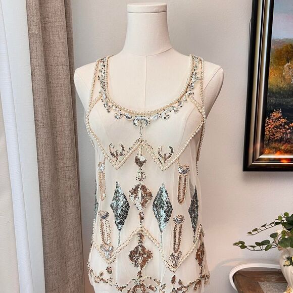 Endless Rose Embellished Cream Tank Top – Size Small - Picture 1 of 7